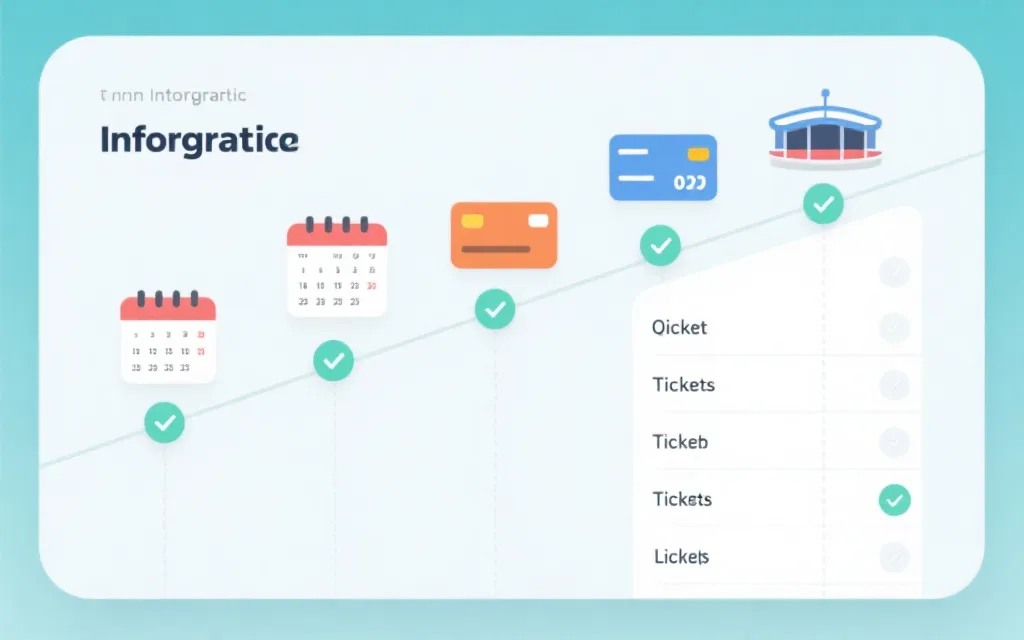 世界杯购票策略清单，包含时间线、备选场次与支付卡片准备，简洁信息图风格